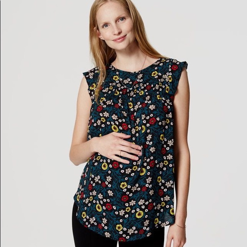 LOFT Maternity Black Floral Dress Top sz Small